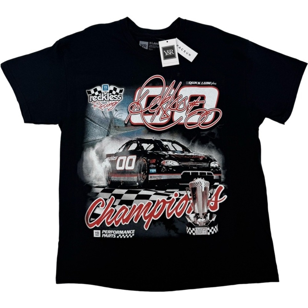 YOUNG & RECKLESS NEW XL T-Shirt Black Graphic Racing Champions Streetwear Tee